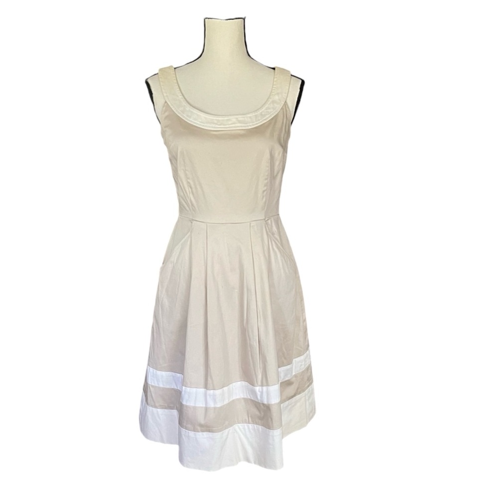 White House Black Market Khaki Tan and White Dress. Size 4